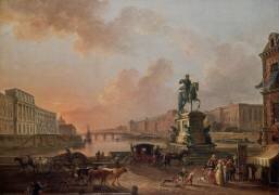 La monnaie, le Pont Royal et le Louvre, vus du Pont-Neuf, vers 1775 (Jean-Baptiste Lallemand) - Muzeo.com
