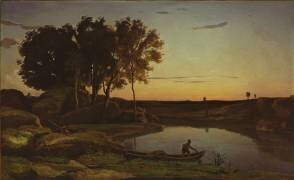Landscape with Lake and Boatman (Jean-Baptiste Camille Corot) - Muzeo.com