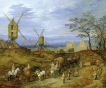 Landscape with Travellers near Windmills (Jan Brueghel the Younger) - Muzeo.com