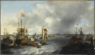Le Port d'Amsterdam vu de l'Ij (Ludolf Backhuysen) - Muzeo.com