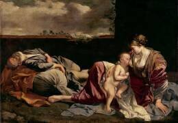 Le repos de la Sainte Famille pendant la fuite en Egypte (Orazio Gentileschi) - Muzeo.com