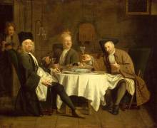 Les buveurs de vin dit autrefois Le Poète Piron à table avec ses amis Vadé et Collé (Jacques Autreau) - Muzeo.com