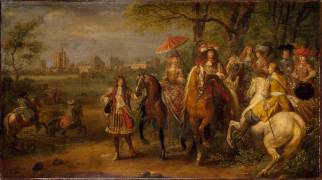 Louis XIV et Marie-Thérèse en promenade devant le château de Vincennes en 1669 (Adam Frans van der Meulen) - Muzeo.com