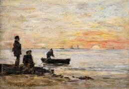 Low Tide - Shore and Fishermen at Sunset (Eugène Boudin) - Muzeo.com