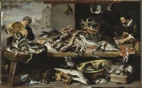Marchands de poissons à leur étal (Frans Snyders) - Muzeo.com