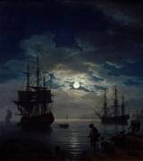 Moonlight fishing Night view of a harbour (Joseph Vernet) - Muzeo.com