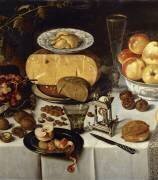 Nature morte avec pommes, fromages, fruits et vaisselles (Roelof Koets) - Muzeo.com