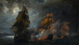 Naval combat between the French vessel 