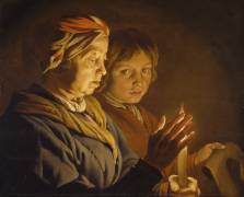 Old Woman And A Boy By Candlelight (Matthias Stomer) - Muzeo.com
