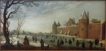 Patineurs sur les douves gelées (Joost Cornelisz Droochsloot) - Muzeo.com