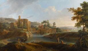 Paysage avec pêcheur au bord d'une rivière (Paolo Anesi) - Muzeo.com