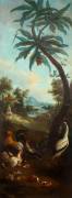 Paysage avec poules et coqs, cochons d'Inde, avocette (Christophe Huet) - Muzeo.com