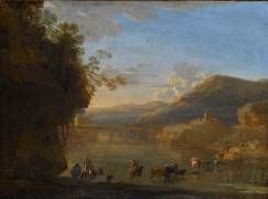 Paysage avec un troupeau traversant une rivière (Jan Asselijn) - Muzeo.com