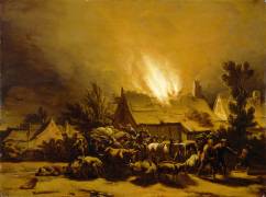 Peasants Fleeing a Burning Barn (Egbert Lievensz van der Poel) - Muzeo.com
