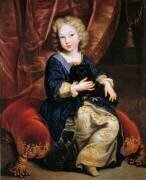 Philippe de France, duc d'Anjou, représenté enfant en 1686 tenant un chien dans ses bras en 1686 (Pierre Mignard) - Muzeo.com