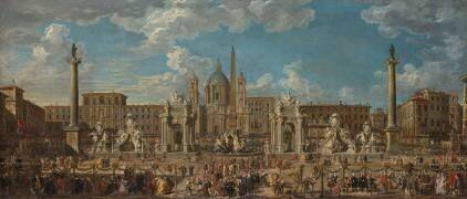 Préparation du feu d'artifice et de la décoration de la fête donnée sur la place Navone à Rome (Giovanni Paolo Pannini) - Muzeo.com