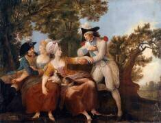 Scène galante. Un jeune homme courtise une jeune fille assise sous un arbre (Louis-Joseph Watteau de Lille) - Muzeo.com