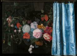 Still Life with a Flower Garland and a Curtain (Adriaen van der Spelt) - Muzeo.com