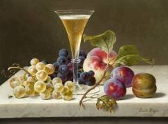 Still Life with Glass of Champagne and Oysters (Johann Wilhelm Preyer) - Muzeo.com