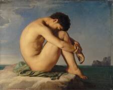 Study (Young Male Nude Seated beside the Sea) (Hippolyte Flandrin) - Muzeo.com