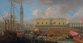 The Bucintoro Departing from the Bacino di San Marco (Luca Carlevaris) - Muzeo.com
