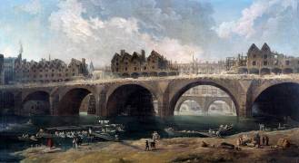 The demolition of the houses on the bridge Notre-Dame (Hubert Robert) - Muzeo.com