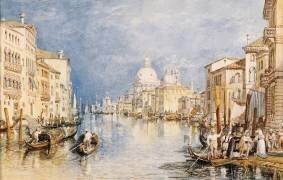 The Grand Canal, Venice, with gondolas and figures in the foreground (Joseph Mallord William Turner) - Muzeo.com