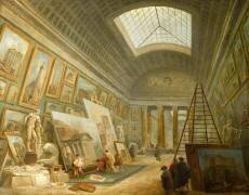 Une Galerie de Musée (vue imaginaire de la Grande Galerie au Louvre ?) (Hubert Robert) - Muzeo.com