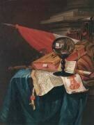 Vanitas still life with the artist at his easel reflected in a crystal ball (Vincent Laurensz van der Vinne) - Muzeo.com