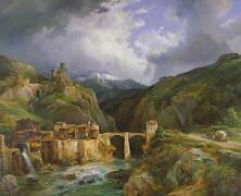 Village and Bridge of Crevola on the road from Simplon to Domodossola (Jean Charles Joseph Remond) - Muzeo.com