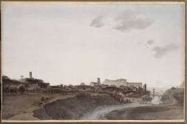 Vue de la ville de Ceva, les piemontais se retirent dans le fort 17 avril 1796 (Giuseppe Pietro Bagetti) - Muzeo.com