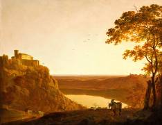 Vue du lac de Nemi au soleil couchant (Joseph Wright of Derby) - Muzeo.com