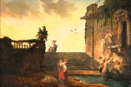 Washerwomen at the Fountain (Hubert Robert) - Muzeo.com