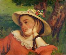 Woman in a Straw Hat with Flowers (Gustave Courbet) - Muzeo.com