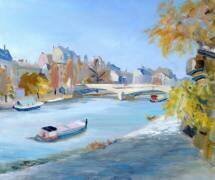Barge sailing down the river Seine in Paris (Anne Durham) - Muzeo.com