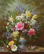 Bluebells, daffodils, primroses and peonies in a blue vase (Albert Williams) - Muzeo.com