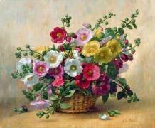 Hollyhocks in a Basket (Albert Williams) - Muzeo.com