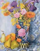 Iris and Pinks in a Japanese Vase with Pears (Joan Thewsey) - Muzeo.com
