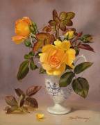 Orange Roses in a blue and white jug (Albert Williams) - Muzeo.com