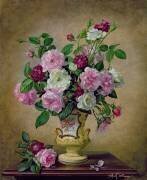 Roses and dahlias in a ceramic vase (Albert Williams) - Muzeo.com