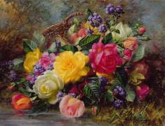 Roses by a Pond on a Grassy Bank (Albert Williams) - Muzeo.com