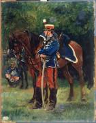 A l'ombre, hussard pied à terre et son cheval (Edouard Detaille) - Muzeo.com