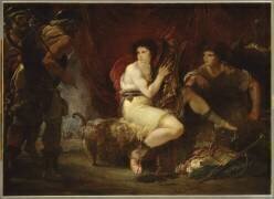 Achille retiré sous sa tente avec Patrocle, jouant de la lyre, et surpris par Ulysse et Nestor (Giuseppe Cades) - Muzeo.com