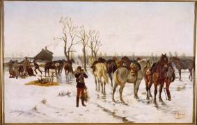 Bivouac de cavalerie en hiver, cuirassiers 1870-1871 (anonymous) - Muzeo.com