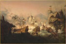 Combat naval devant Agosta (Augusta) en Sicile dans le golfe de Messine, 21 avril 1676 (Ambroise-Louis Garneray) - Muzeo.com