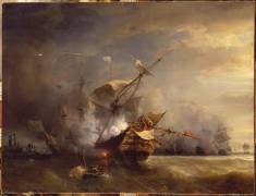 Combat naval en vue du cap Lizard en Cornouailles (Théodore Gudin) - Muzeo.com