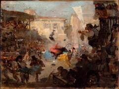 Course de taureaux improvisée sur une place publique d'une ville d'Espagne (esquisse) (Daniel Vierge) - Muzeo.com