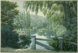 Douze vues du domaine de Malmaison : promenade des dames d'honneur sur la rivière. (Auguste Garneray) - Muzeo.com