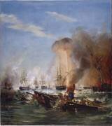 Explosion de la frégate égyptienne l'Isona lors de la bataille de Navarin le 20 octobre 1827 (Friedrich Bouterwek) - Muzeo.com