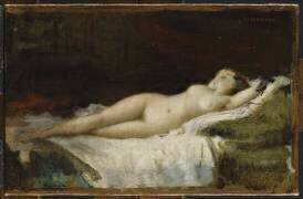 Femme nue couchée sur un drap blanc (inspirée de la Venus endormie du Titien) (Jean-Jacques Henner) - Muzeo.com